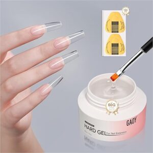 GAOY 60g Nail Extension Hard Gel, Clear Builder Gel, Long Lasting UV Nail Strengthener with Forms, Base Coat Top Coat Needed