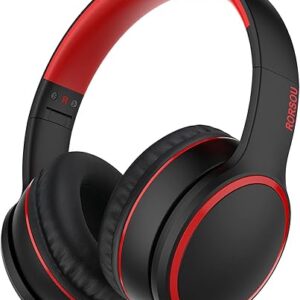 RORSOU R10 Over-Ear Headphones with Microphone, Lightweight Folding Stereo Bass Headphones with 1.5M No-Tangle Cord, Portable Wired Headphon…