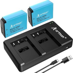 Artman LP-E17 Battery 2-Pack and Rapid Dual USB Charger for Canon EOS R100 R50 RP R10 R8, Rebel T8i, T7i, T6i, T6s, SL2 SL3, M3, M5, M6, 77…