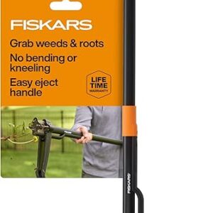 Fiskars 4-Claw Stand Up Weed Puller Tool, Gardening Hand Weeding Tool with 39″ Long Ergonomic Handle with Easy-Eject Mechanism