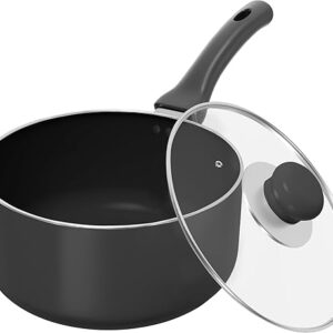 Utopia Kitchen 2 Quart Detachable handle Nonstick Saucepan with Glass Lid, Multipurpose Use for Home, Kitchen or Restaurant, Grey & Black