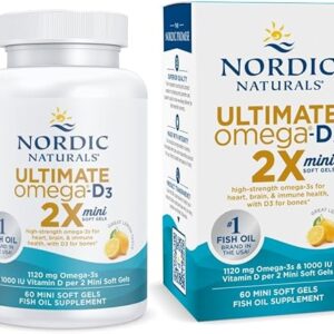 Nordic Naturals Ultimate Omega 2X Mini D3, Lemon Flavor – 60 Mini Soft Gels – 1120 mg Omega-3 + 1000 IU Vitamin D3 – EPA & DHA – Promotes Brain & Heart Health – 30 Servings