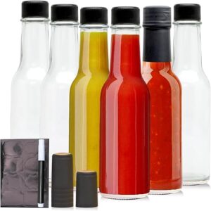 Brajttt 5oz Glass Bottle, Clear Woozy Bottles with Shrink Capsules,Empty Small Beverage/Canning Bottles with Black Caps for Kitchen and Par…