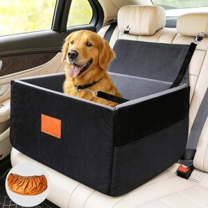 Dog Car Seat for Medium Dogs – Detachable Washable Puppy Bed for Small Dogs Booster Seat Clip-on Harness and Thick Memory Foam Padding Pet …
