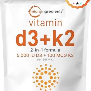 Micro Ingredients Vitamin D3 5000 IU with K2 100 mcg, 300 Soft-Gels | K2 MK-7 with D3 Vitamin Supplement, 2 in 1 Support Immune, Heart, Joi…