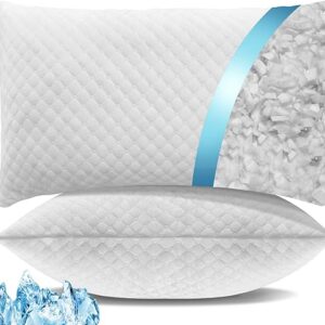 Shredded Memory Foam Pillows, Bed Pillows Queen Size Set of 2, Cooling Pillows for Sleeping, Adjustable Firm Pillows for Side Back and Stoma…