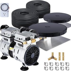 HQUA PAS20 Pond & Lake Aeration System for Up to 3 Acre, 3/4 HP Compressor + Two 100′ Weighted Tubing + 2 Diffusers