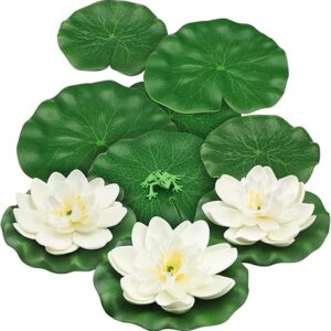 10pcs Artificial Floating Lotus Flowers & Frogs