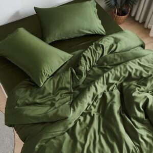DOZ Sheet Set, 100% Viscose derived from Bamboo, Organically Grown, Buttery Soft, Cooling Sheets, High GSM, Deep Pockets – 3 Piece – 2 Pillowcases 1 Fitted Sheet (Forest, Full)