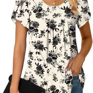 Bestbee Womens Plus Size Tops Dressy Casual Summer Chiffon Blouses Short Sleeve Dress Shirts Business Loose Fit Tunics