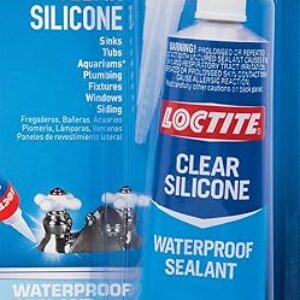 Loctite Clear Silicone Sealant, 2.7 fl oz, 1 Pack – 100% Waterproof Sealant for Glass, Ceramic, Wood, Plastic & More