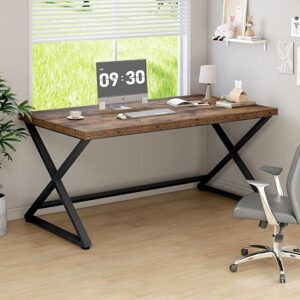 IBF 55 inch Computer Desk, Farmhouse Home Office Desk, Industrial Wood Metal Legs Work Desk for Writing Study, Vintage Minimalist Laptop Ex…