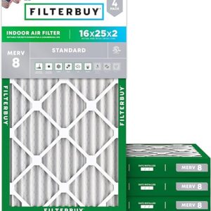Filterbuy 16x25x2 Air Filter MERV 8 Dust Defense (4-Pack), Pleated HVAC AC Furnace Air Filters Replacement (Actual Size: 15.50 x 24.50 x 1….