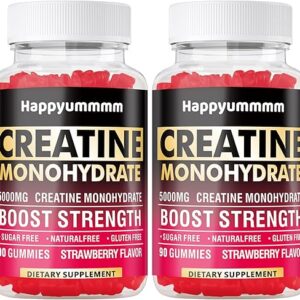 Creatine Monohydrate Gummies for Men & Women-5g of Creatine Monohydrate per Serving – Sugar Free,Vegan, Strawberry Flavor, 180 Count-2pack.