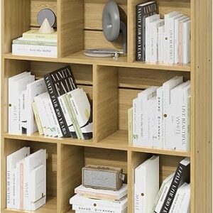 8 Cube Shelf, 3-Tier Open Wooden Bookshelf with Legs, Floor Standing Office Bookshelf, Wooden Bookcase for Office Furniture, Cubby Storage Organizer for Living Room/Bedroom/Home, Natural