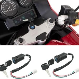 Augeny 2 PCS Motorcycle Ignition Switch, 4 Wires Key Ignition Switch Kit with 2 Keys, Key Locking Starter Switch Replacement for 50cc 70cc …
