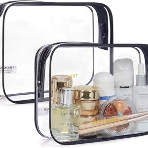 BAGSMART Clear Toiletry Bag, 2 Packs TSA Approved Water resistant Quart Size Travel Organizer, Airport Airline Travel Essential Carry On Ma…