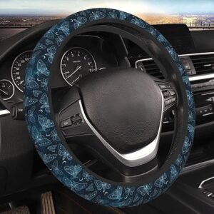 Car Steering Wheel Cover,Moon,Moths and Stars Anti Slip Steering Wheel Protector Universal 15 Inch Auto Interior Decor for Women Men