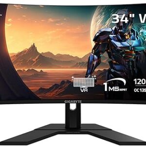 GIGABYTE GS34WQC – 34″ VA Curved Gaming Monitor – WQHD 3440×1440-120Hz/OC 135Hz – 1ms MPRT – AMD FreeSync Premium – HDMI, DP – Black (GS34WQC US)