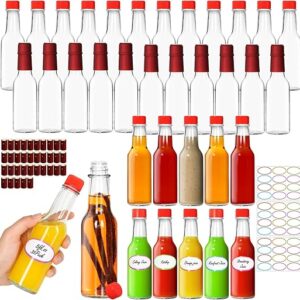 AuroTrends Hot Sauce Bottles 5 oz 35Pack, Empty Wine Bottles with Caps/Shrink Capsules/Stickers -5oz Clear Woozy Bottles/Glass Bottles with…