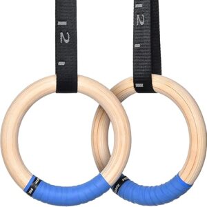 PACEARTH Gymnastics Rings Wooden Olympic Rings 1500/1000lbs with Adjustable Cam Buckle 14.76ft/9ft Long Straps with Scale Non-Slip Gym Ring…