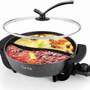 Electric Hot Pot with Divider Hotpot Pot Electric Cooker Shabu Shabu Pot 110V Non-Stick 6L BPA FREE Fondue Chinese Hot Pot