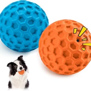 HIPPIH Indestructible Squeaky Dog Toys, Interactive Dog Balls 2 Pack, Dog Chew Toys for Aggressive Chewers, Natural Rubber Puppy Toys for L…