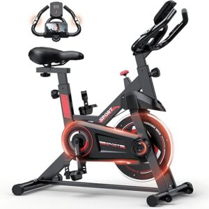 Exercise Bike, Stationary Bike for Home Cardio Gym, Indoor Cycling Bike with Silent Belt Drive, Heart Rate Handle and Digital Monitor, Work…