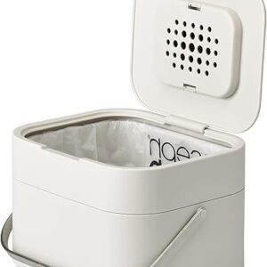 Joseph Joseph Intelligent Waste Compost Bin Food Waste Caddy with Odor Filter and Ventilation, 1 gallon / 4 liters, Stone