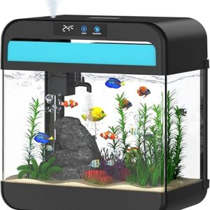 Fish Tank Small Aquarium 2.2 Gallon Fish Bowl with Humidifier 7 Color Auto-Looping Light 3 in 1 Quiet Pump with Filteration & Oxygenation &…