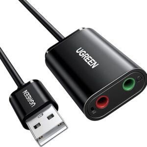 UGREEN External Sound Card Jack USB Adapter for Computer, PS5, PS4, Audio Stereo Adapter External Sound Card (Black)