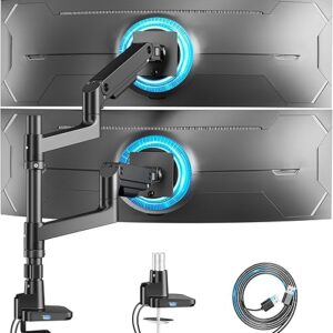 ARES WING Dual Monitor Arm for Ultrawide Heavy Duty Curved Monitor Stacking, Fits 17-49 Inch, Vertical Gas Spring Double Monitor Mount with USB, A…