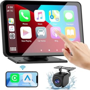 Apple Carplay Screen for Car, 7″ HD Portable Car Stereo Touch Screen with Wireless Android Auto, Backup Camera, Car Audio Receivers with Vo…