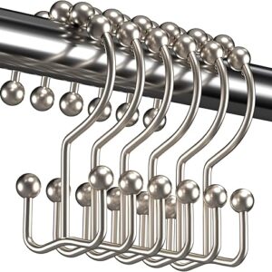 Titanker Shower Curtain Hooks Rings, Rust Resistant Metal Double Glide Shower Hooks Rings for Bathroom Shower Rods Curtains, Set of 12 Hooks – Nickel