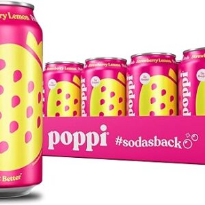 Poppi Sparkling Prebiotic Soda Beverage with Apple Cider Vinegar, Seltzer Water and Fruit Juice, Strawberry Lemon Flavor, 12 FL Oz, Pack of …