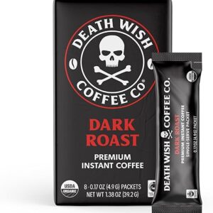 Death Wish Coffee Instant Dark Roast Coffee Packets, Bold & Intense Blend of Arabica & Robusta Beans, USDA Organic, 8 Count
