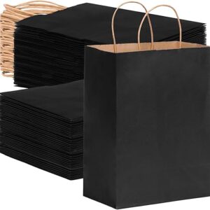 OUTUXED 120pcs Gift Bags, Black Paper Bag with Handles 7.1×3.6×9.3in Medium Size Kraft Bags for Party, Businesses