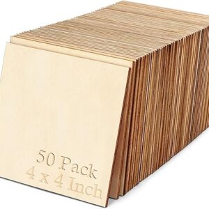 Blisstime 50PCS 4×4 Inch Wood Squares Unfinished Square Wood Pieces for Crafts,Painting, Writing, DIY Supplies, Engraving and Carving, Home Decora…