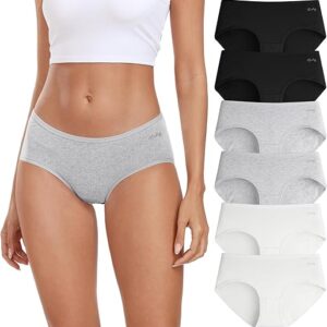 coskefy Womens Underwear Cotton Hipster Panties Low Rise Breathable Ladies Bikini Undies 6 Packs
