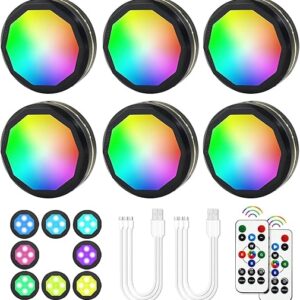 Under-Cabinet-Lights Rechargeable Puck Lights 6 Pack LED Closet Lights with Remote 16 Colors USB Charging Battery Operated Night Lights wit…