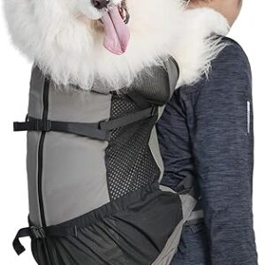 Dog Backpack Carrier, Adjustable Large Dog Backpack for 33-66 Lbs Big Medium Dogs, Black and Gray Dog Carrier with Waterproof Interior and …