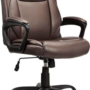 Amazon Basics Classic Puresoft PU Padded Mid-Back Height Adjustable Office Computer Desk Chair with Armrest, 25.75″D x 24.25″W x 42.25″H, Brown