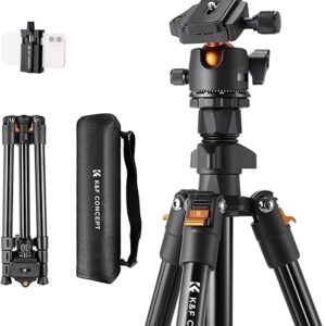 K&F Concept 64 inch/163cm Camera Tripod,Lightweight Travel Outdoor DSLR Tripods with 360 Degree Ball Head Load Capacity 8kg/17.6lbs,Cellpho…