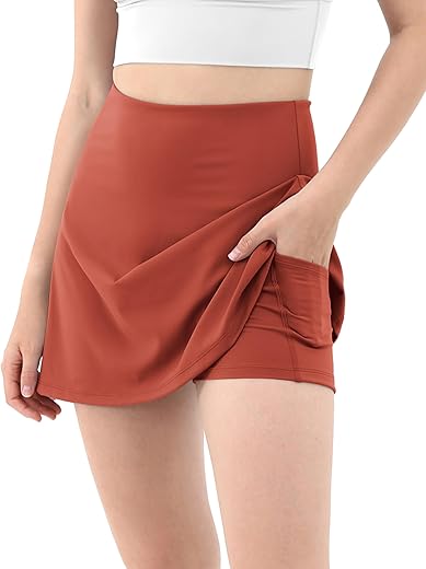 ODODOS Women's Athletic Tennis Skorts with Pockets Built-in Shorts Golf Active Skirts for Sports Running Gym Training