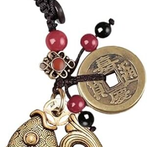 Lucky Cat Charms,Maneki Neko Brass Cat Keychain With Feng Shui Coins,Buddha Statue Kitty Good Luck Charms