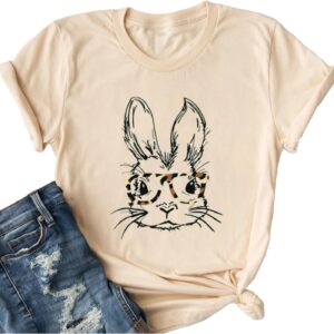 Yimoya Happy Easter Shirt Cute Easter Tees Leopard Bunny Rabbit Graphic Tees