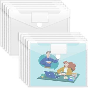 Sooez 10 Pack Plastic Envelopes File Folders, Clear Folder for Document US Letter A4 Size Poly Envelopes with Label Pockets for School Home…