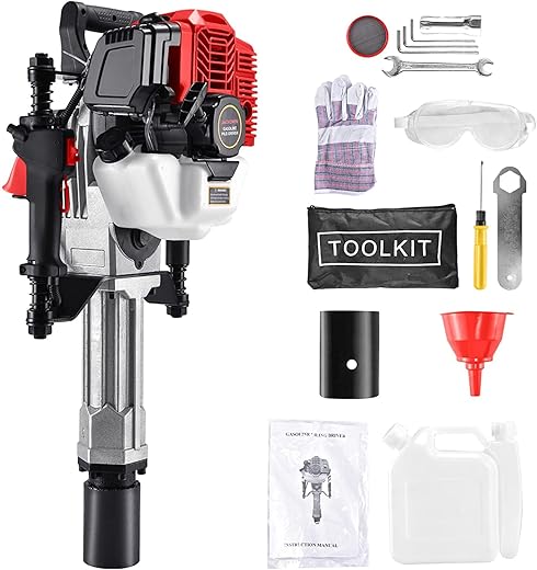 52CC Gas Powered T-Post Driver, JACKCHEN 1900W Two Stroke Garden Fencing Tool Farm Piling Driver, Air Cooling Single Cylinder Gasoline Petr...