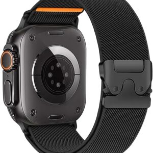 Elastic Sport Bands for Apple Watch Ultra/2 Bands 49mm 46mm 45mm 44mm 42mm 41mm 40mm 38mm Men Women,Parachute Buckle Stretchy Fabric Nylon W…
