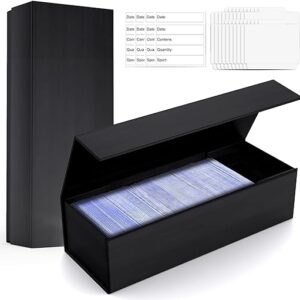 Silver Card Box, Magnetic Lid, Baseball/Sports Card Storage, TCG/Magic/Mtg Collection Box with Dividers and Labels (Black, 2 Pack Magnet)
